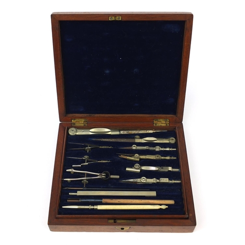 442 - Mahogany cased set of drawing instruments