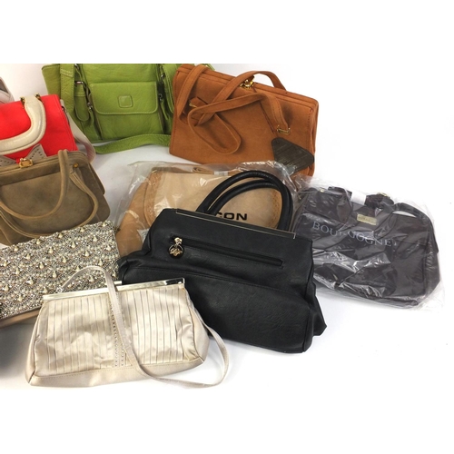 686 - Collection of ladies handbags and clutch bags including a Jeremy Law Deer skin example