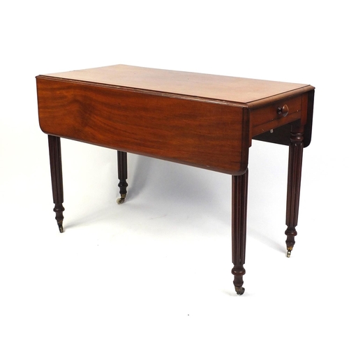 3 - Victorian mahogany Pembroke table fitted with an end drawer, raised on fluted legs, 72cm high x 104c... 