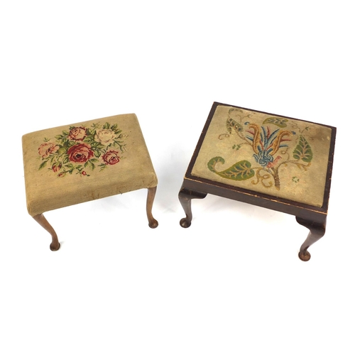 100 - Two wooden framed stools with needle point upholstery