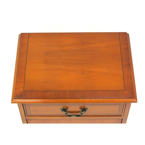 126 - Inlaid yew night stand fitted with a frieze drawer above a cupboard door, 66cm high x 44cm wide x 31... 