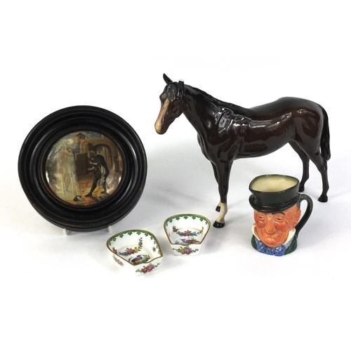 648 - Collectable china comprising brown Royal Doulton horse, pair of Vienna Copeland Spode dishes, Royal ... 