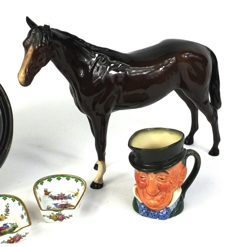 648 - Collectable china comprising brown Royal Doulton horse, pair of Vienna Copeland Spode dishes, Royal ... 