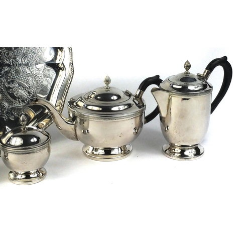 303 - Cavalier silver plated four piece tea service on tray