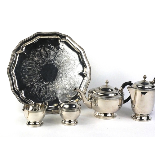 303 - Cavalier silver plated four piece tea service on tray