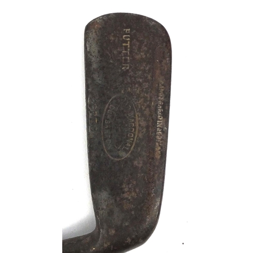 309 - Two antique wooden shafted golf clubs comprising MacDonald putter and Morrisson Williams 2 iron