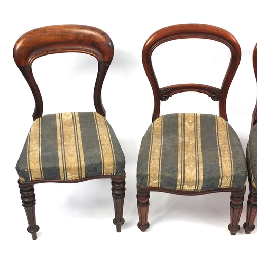 92 - Two pairs of our Victorian dining chairs with striped upholstery, 86cm high