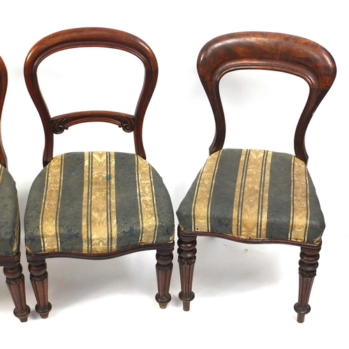 92 - Two pairs of our Victorian dining chairs with striped upholstery, 86cm high