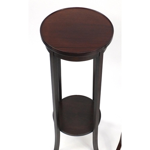 90 - Circular mahogany plant stand with under tier and a towel rail