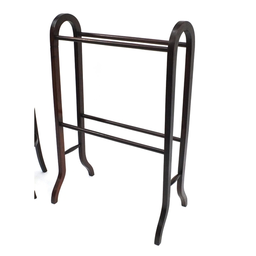 90 - Circular mahogany plant stand with under tier and a towel rail