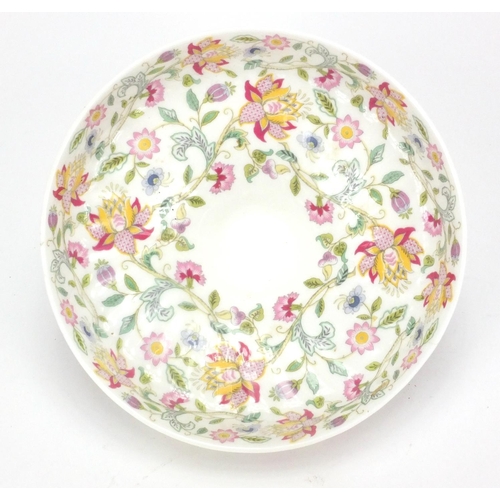 2134 - Ornate centre piece with floral porcelain bowl, 14cm high x 21cm in diameter