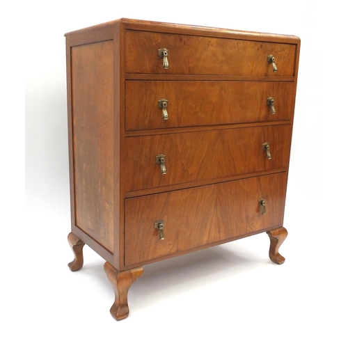 2039 - Art Deco figured walnut four drawer chest by Waring & Gillow, raised on cabriole feet, 90cm high x 7... 