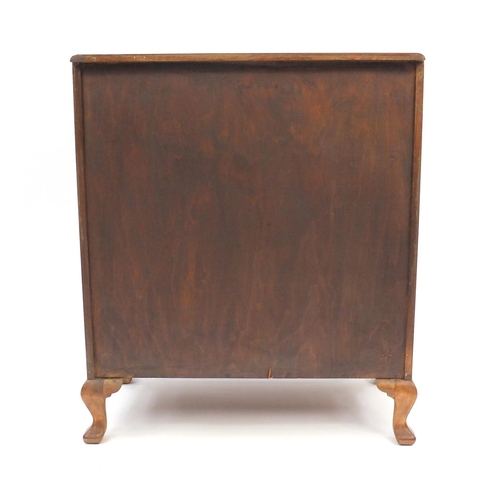 2039 - Art Deco figured walnut four drawer chest by Waring & Gillow, raised on cabriole feet, 90cm high x 7... 