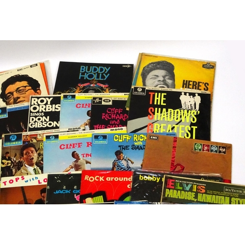 2149 - Rock and roll vinyl LP records including Buddy Holly and Little Richard and The Shadows examples