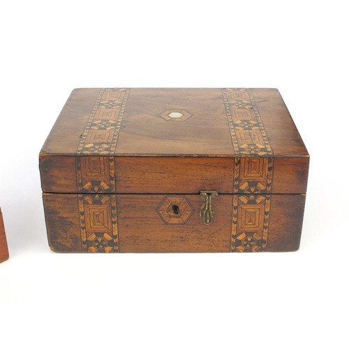 2136 - Inlaid Victorian walnut box together with a mahogany box with inset carrying handle, the largest 13c... 