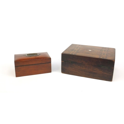 2136 - Inlaid Victorian walnut box together with a mahogany box with inset carrying handle, the largest 13c... 