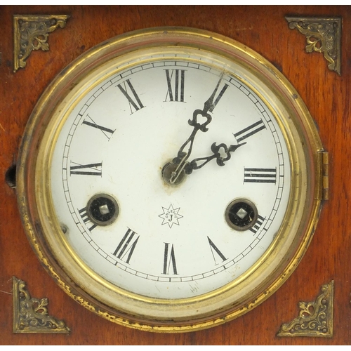 2122 - Walnut cased Junghans mantle clock with enamelled dial and Roman numerals, 35 cm high