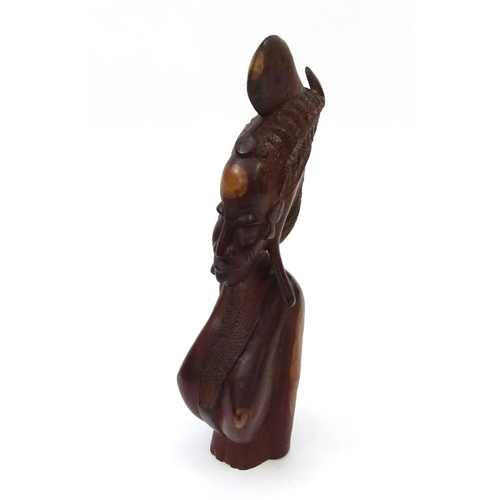 2052 - Large carved wooden bust of an African lady, 83cm high