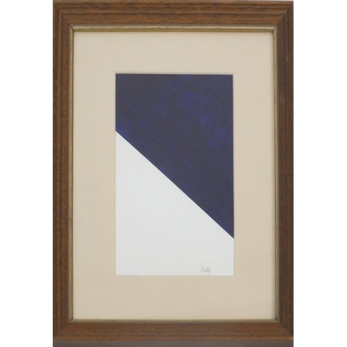 2237 - Gouache onto card abstract composition, blue curve, bearing a signature Kelly, inscribed and titled ... 