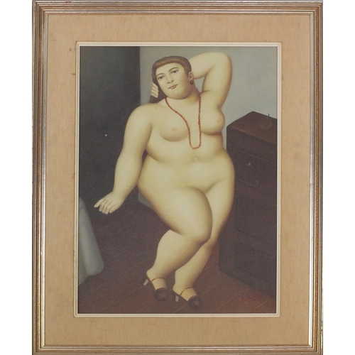 2163 - Oil onto board, Voluptuous nude lady wearing a necklace, bearing a signature Borlero, mounted and fr... 