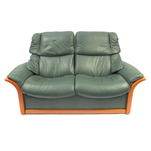 2006 - Stressless Ekornes reclining two seater settee with green leather upholstery, and 173cm long (OPTION... 