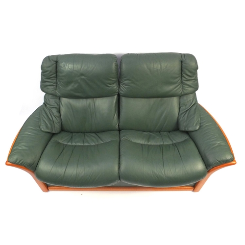 2006 - Stressless Ekornes reclining two seater settee with green leather upholstery, and 173cm long (OPTION... 