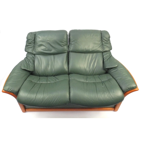 2006 - Stressless Ekornes reclining two seater settee with green leather upholstery, and 173cm long (OPTION... 