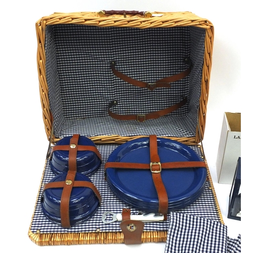 310 - Wicker picnic hamper and contents, 45cm long