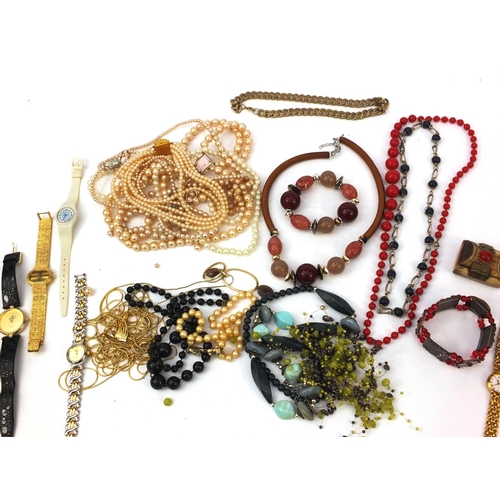 359 - Bag of assorted costume jewellery including necklaces and wristwatches