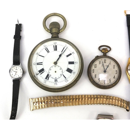 349 - Small selection of ladies and gentleman's wristwatches including an oversized pocket watch