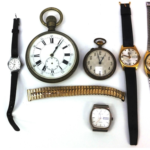 349 - Small selection of ladies and gentleman's wristwatches including an oversized pocket watch