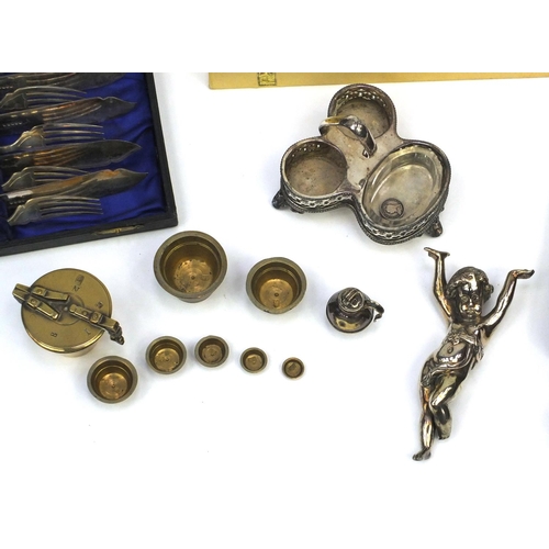 240 - Assorted wooden and metal items including a Negretti and Zambra barometer, silver plated and glass c... 