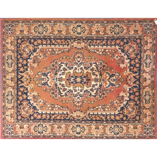 154 - Three assorted rugs two with geometric pattern and a salmon carpet runner