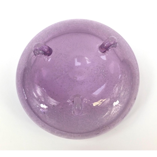 543 - Purple Art glass footed bowl with indistinct signature to the base, 19cm in diameter