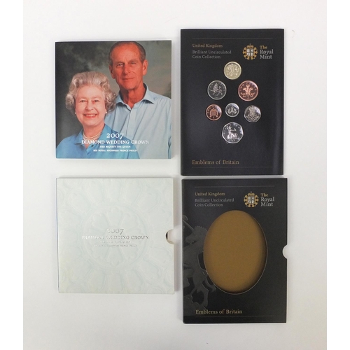 704 - 2008 United Kingdom Brilliant uncirculated coin collection and a proof 2007 Diamond Wedding crown