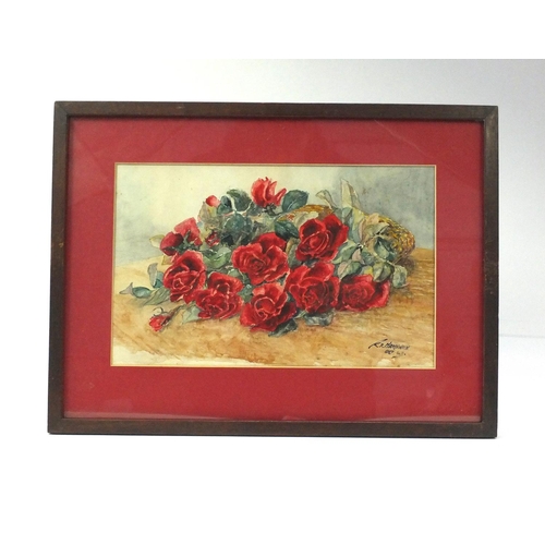 142 - RS Hardwick two signed watercolours, still life roses, each 32cm x 20cm excluding he mount and frame