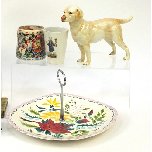 556 - Collectable china including a Goebel Labrador, pair of marble book ends, pair of Poole bears, Take C... 