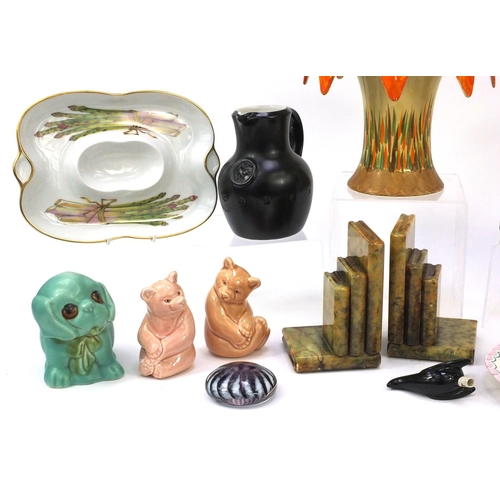 556 - Collectable china including a Goebel Labrador, pair of marble book ends, pair of Poole bears, Take C... 