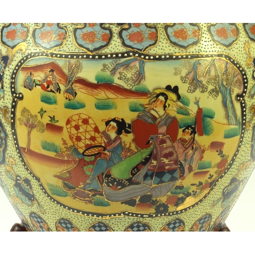 183 - Large decorative Oriental porcelain planter decorated with panels of figures and fish to the interio... 