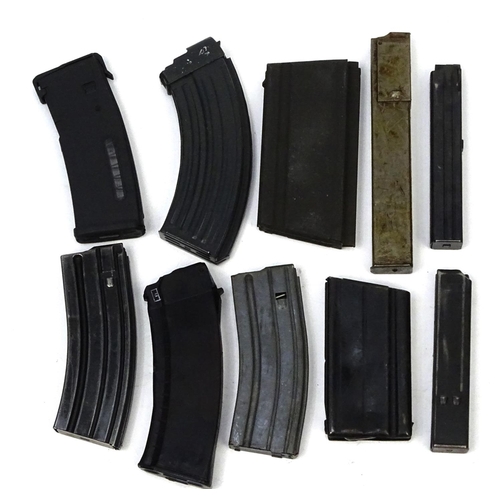 818 - Ten mixed machine gun magazines including AK47 and BAR examples