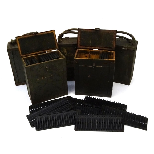 811 - Five Italian Breda machine gun magazine boxes with clips