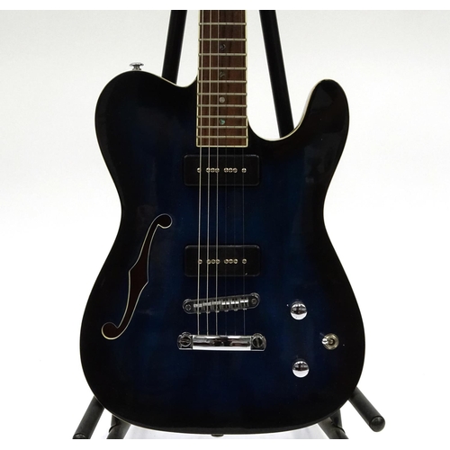 2167 - Wesley blue and black electric guitar with six strings, 100cm in length