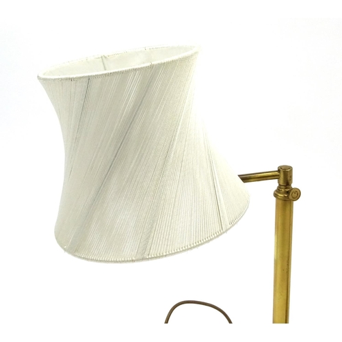 2083 - Pair of adjustable brass lamps with shades, each 60cm high