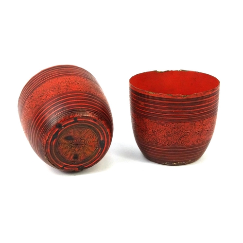 547 - Pair of Middle Eastern lacquered cups, 10cm high