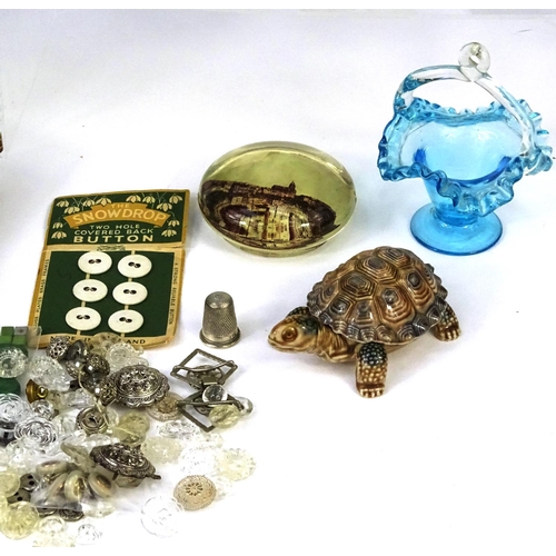 490 - Box of objects including World War I silk greetings cards, Poole dolphins, Beswick decanter, silver ... 