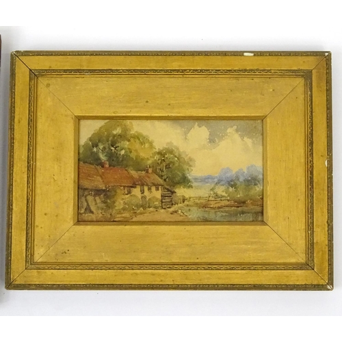 281 - Two watercolour on card, views on cottage scenes, one bearing an indistinct signature, both gilt fra... 