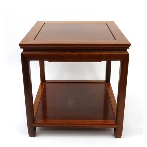 63 - Oriental hardwood occasional table with under tier, 59cm high x 56cm square