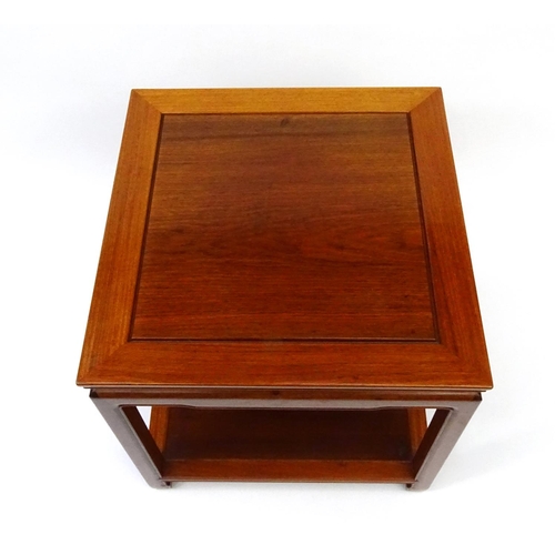 63 - Oriental hardwood occasional table with under tier, 59cm high x 56cm square