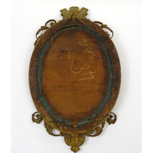 26 - Ornate gilt wood framed oval mirror, 94cm long x 55cm wide