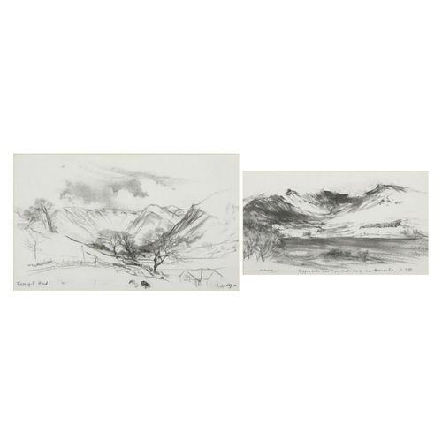 165 - Two charcoal on paper, landscape views, both signed Andvewes? each contemporary mounted and framed, ... 